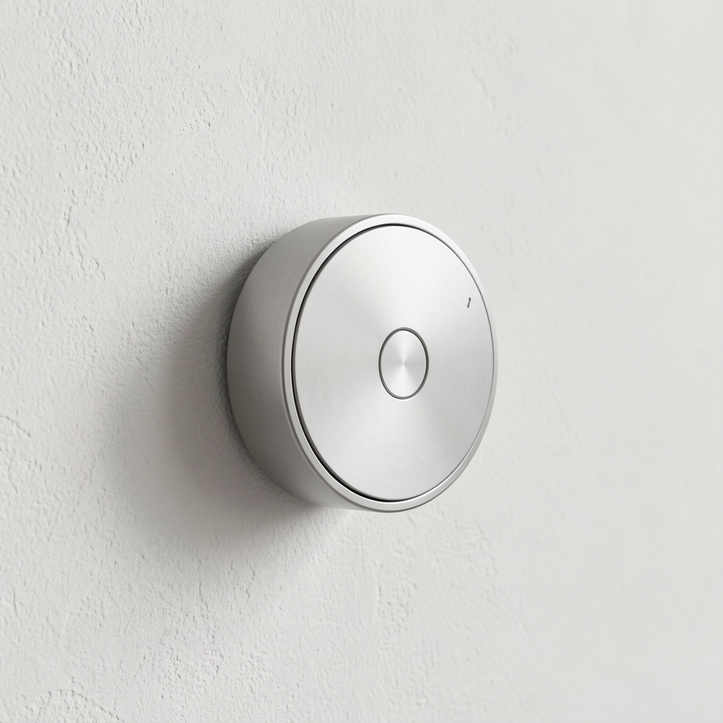 Google Nest termostat treće generacije – okrugli termostat sa metalnim prstenom na belom zidu